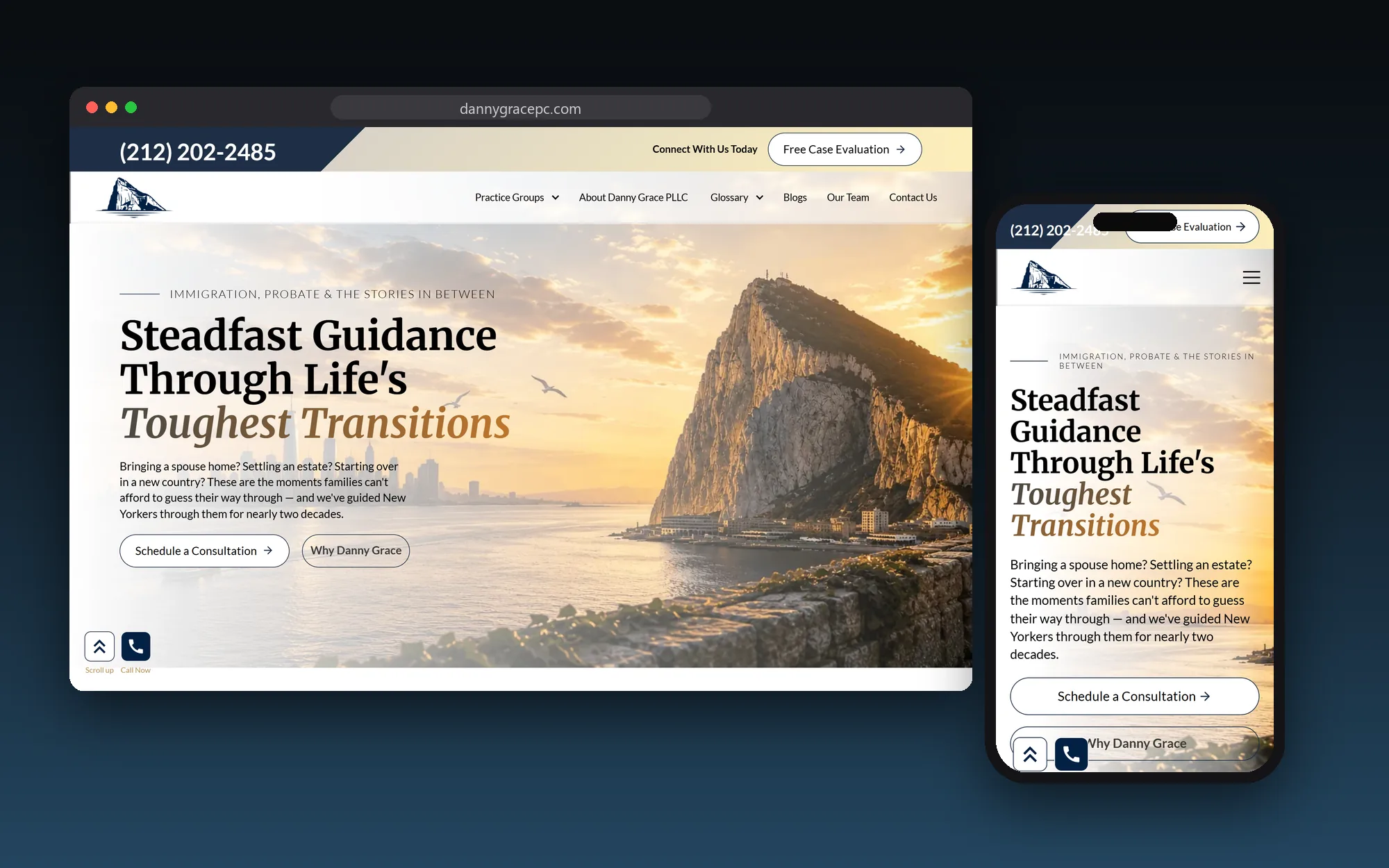 The Danny Grace PLLC website shown on a desktop browser and a phone