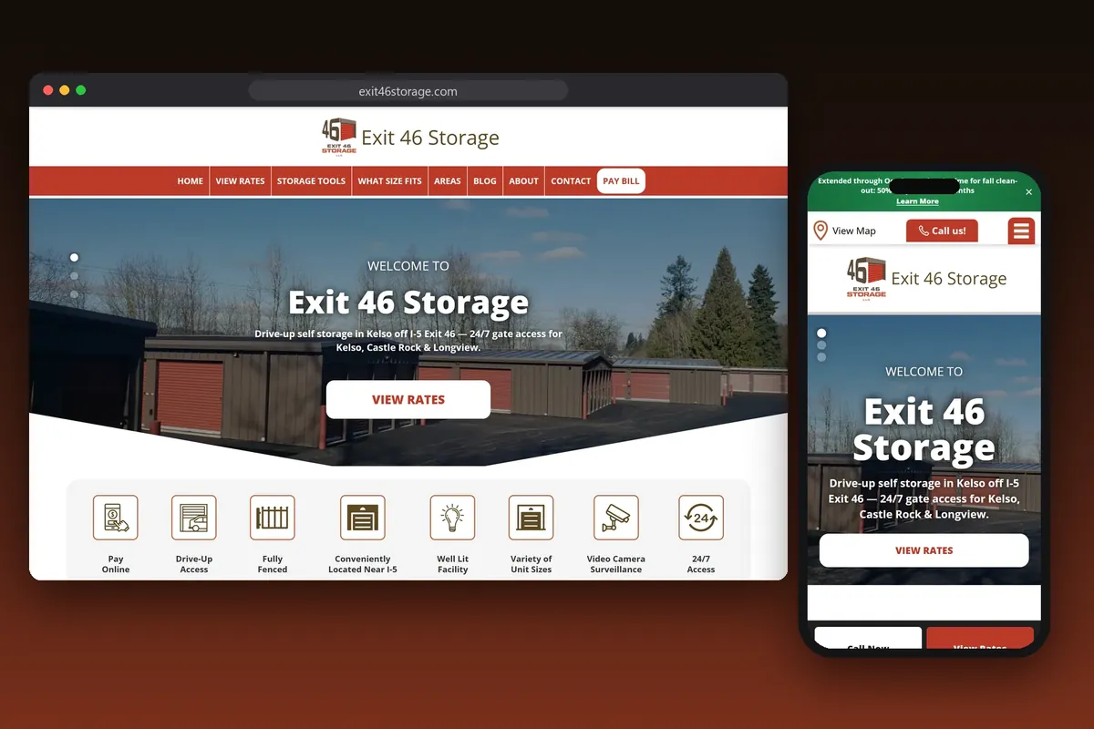 Exit 46 Storage website designed by Graticle