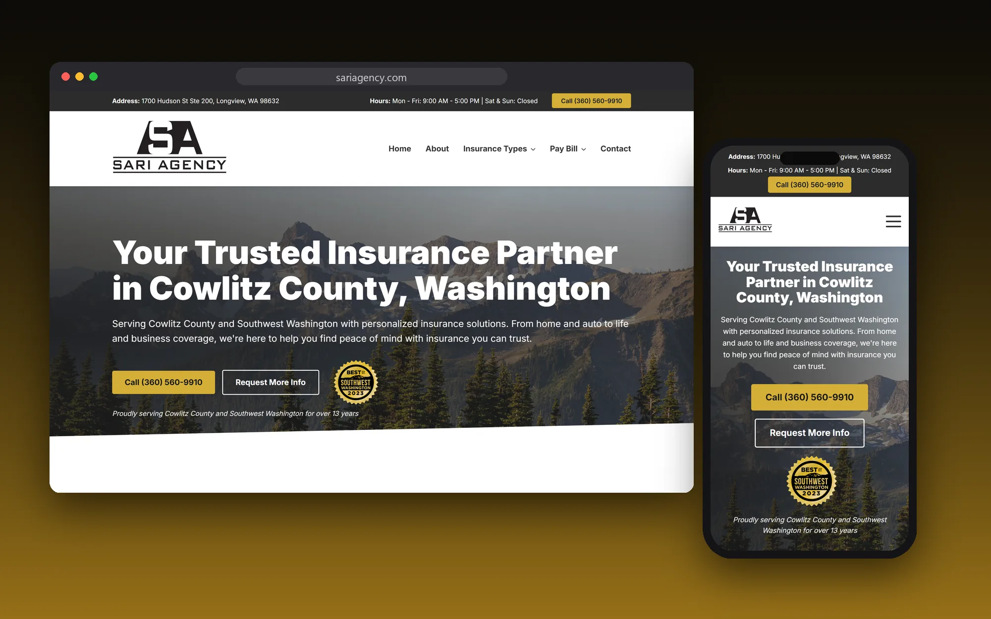 The Sari Agency website shown on a desktop browser and a phone