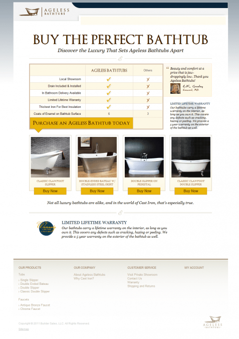 Ageless Bathtubs Landing Page