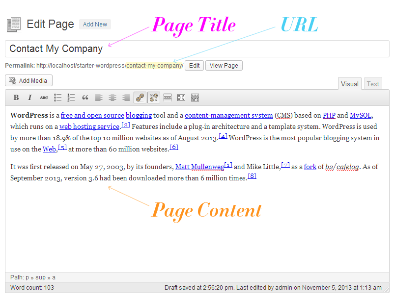 Editing WordPress Backend and Editing Page Title and URL