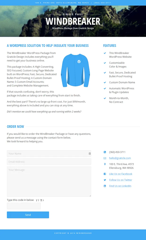 WindBreaker - Single Page WordPress Website Package by Graticle Design