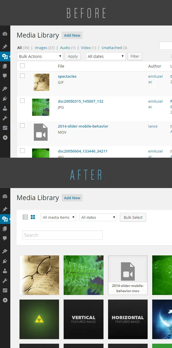 Media Library in WordPress 4 - Grid View