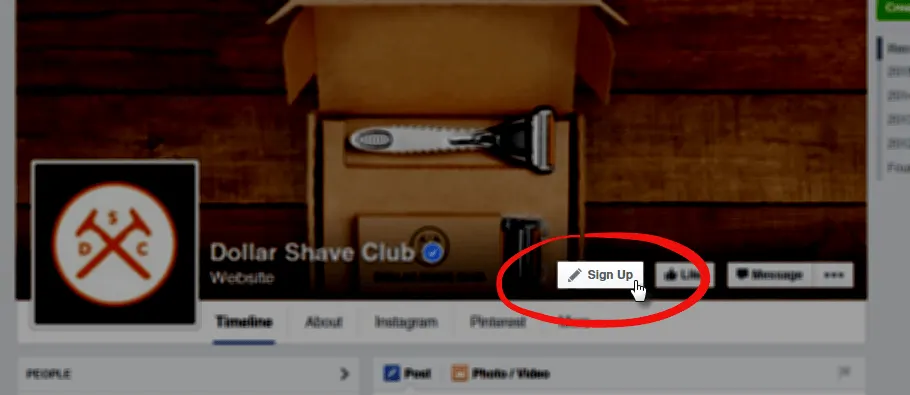 Example of Facebook Call to Action Button