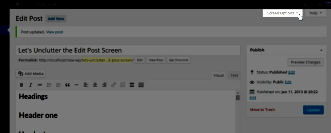 Step One - Click Screen Options