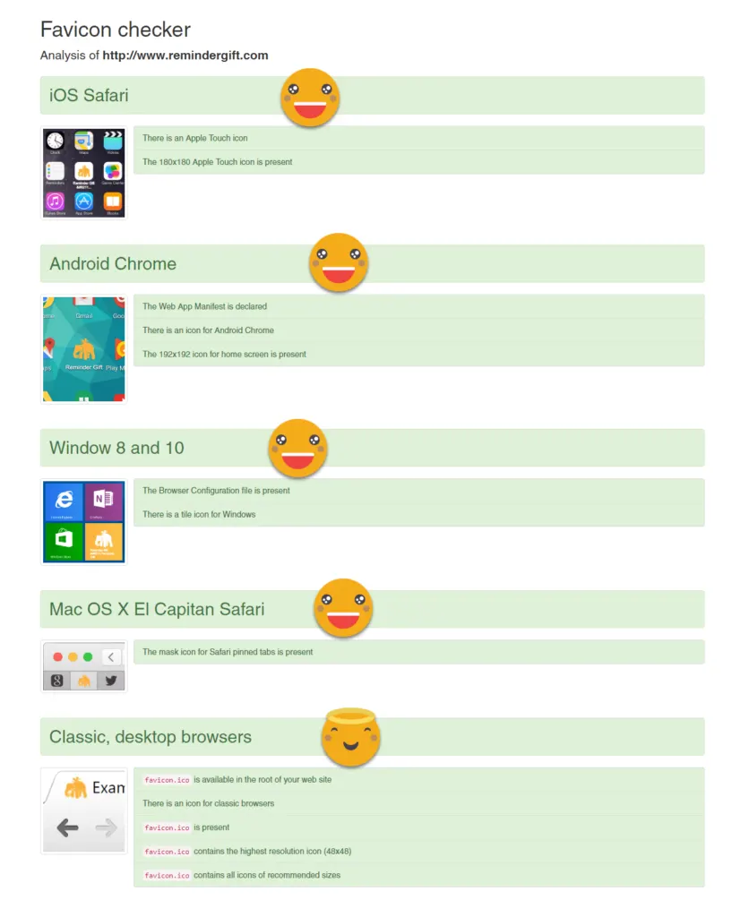 Real Favicon Generator - Check Your Favicon Test Results