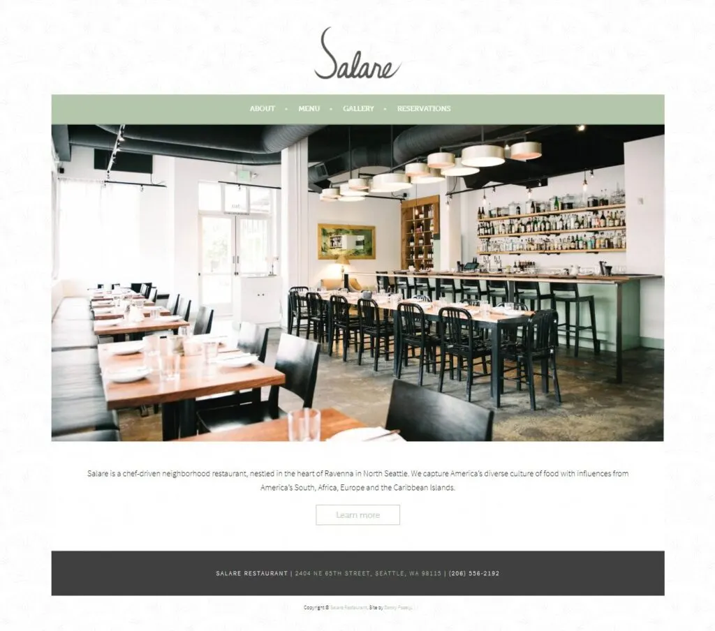 Salare Restaurant Website in Seattle