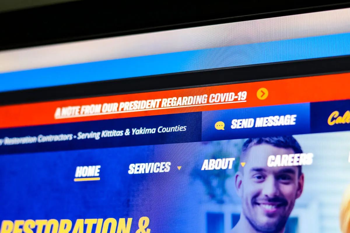 Coronavirus banner notice at the top of a website
