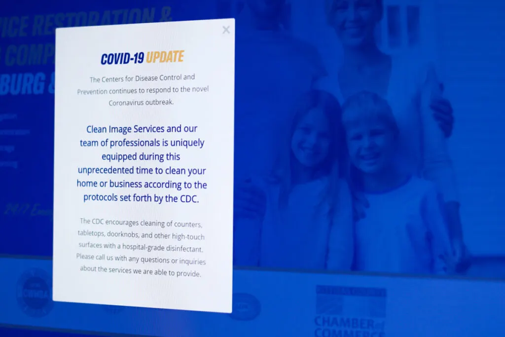 Coronavirus popup notice on a website