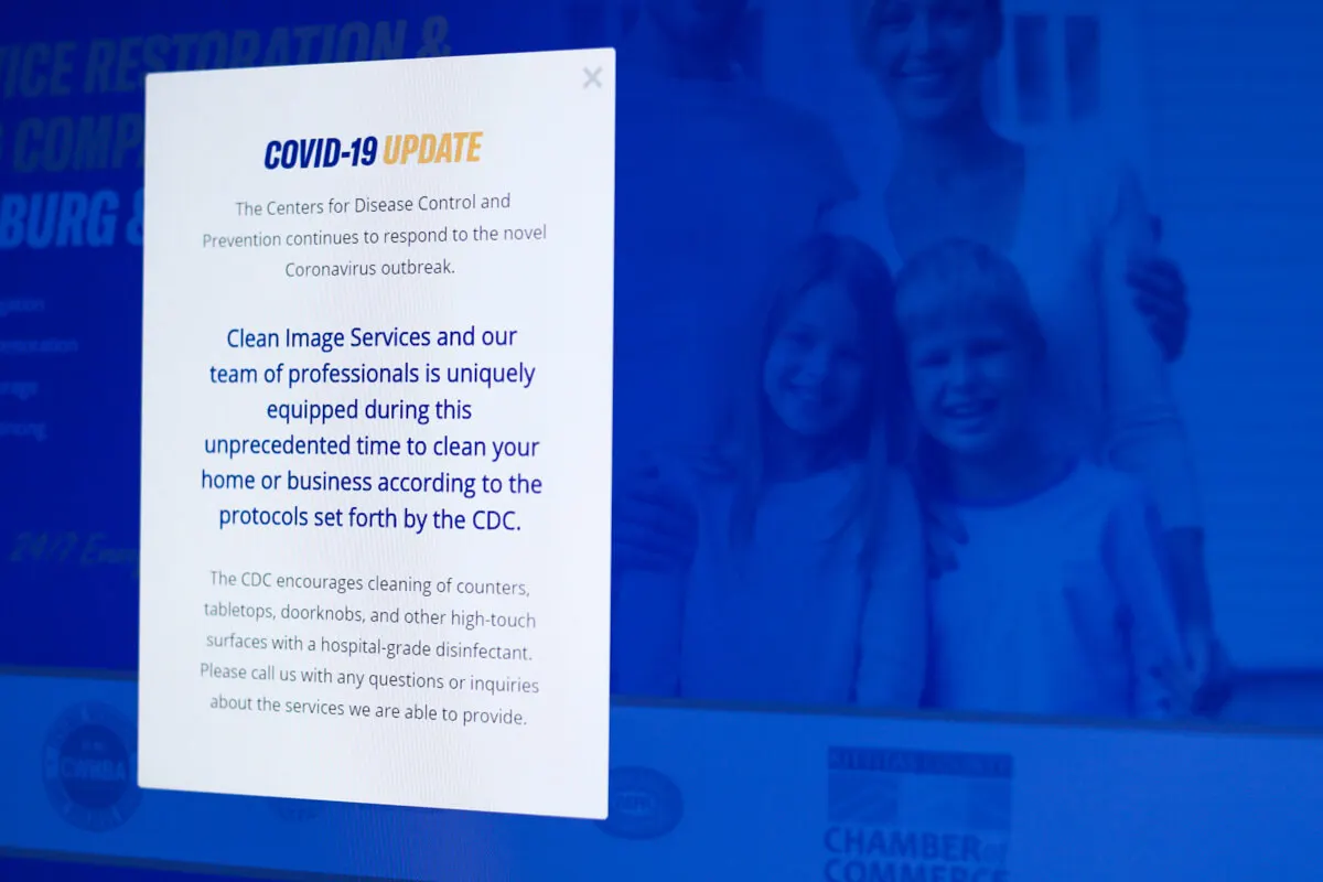 Coronavirus popup notice on a website