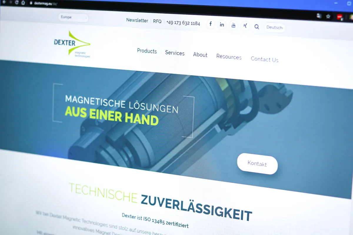 Photo of Dexter Magnetic's website showing the german translation