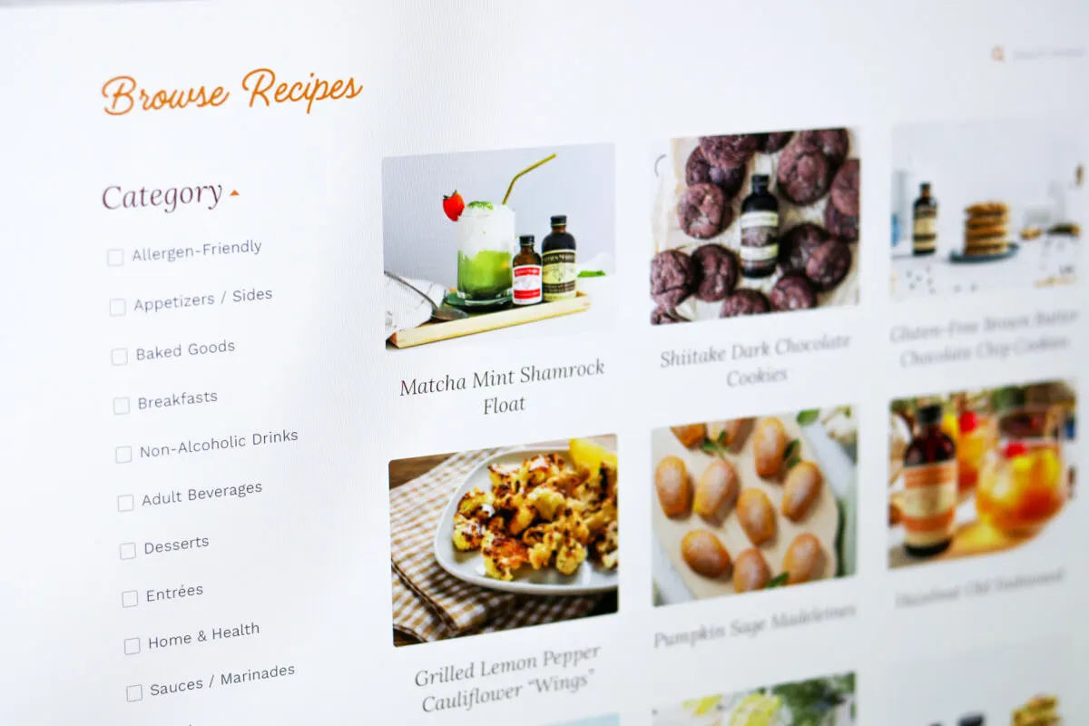 Recipe website design filtering