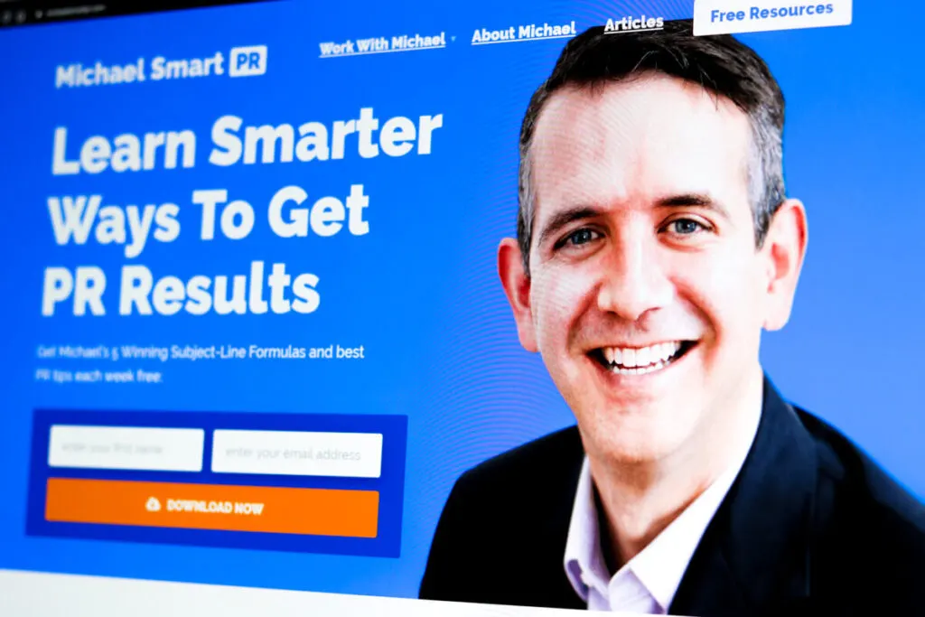 Michael Smart PR website, designed by Graticle