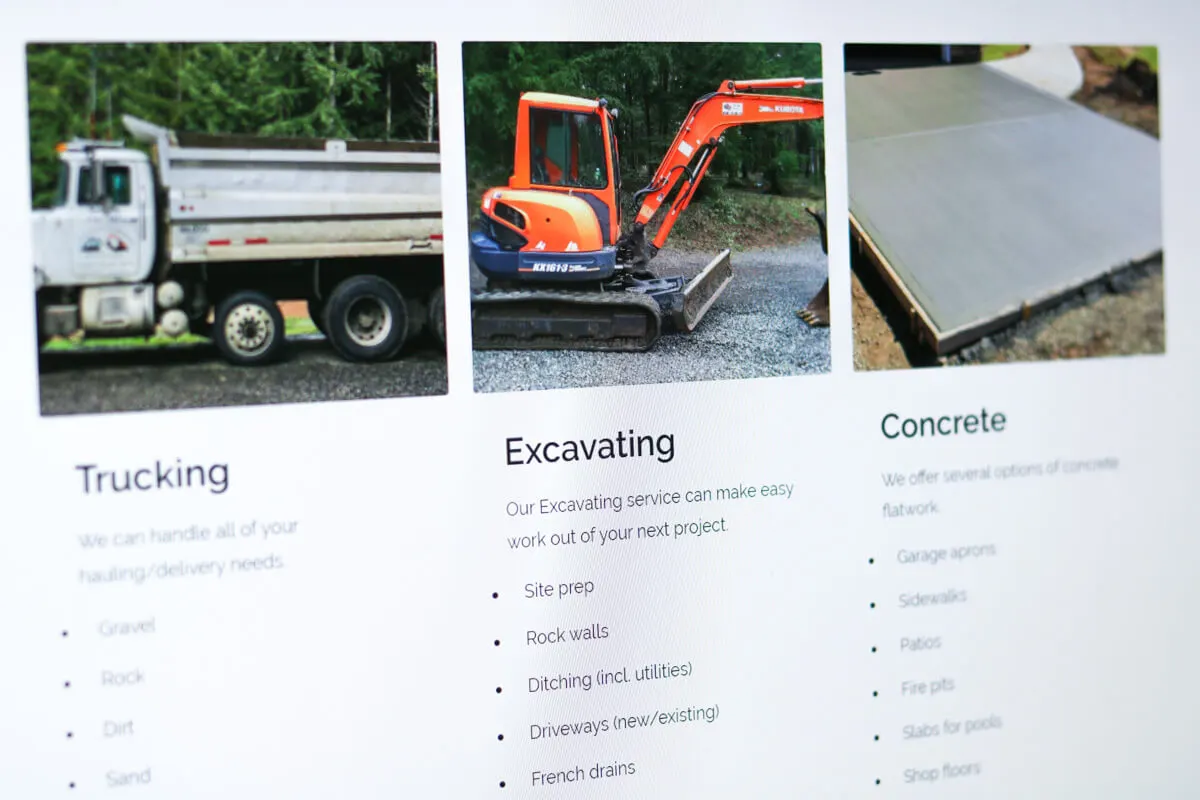 trucking excavating website