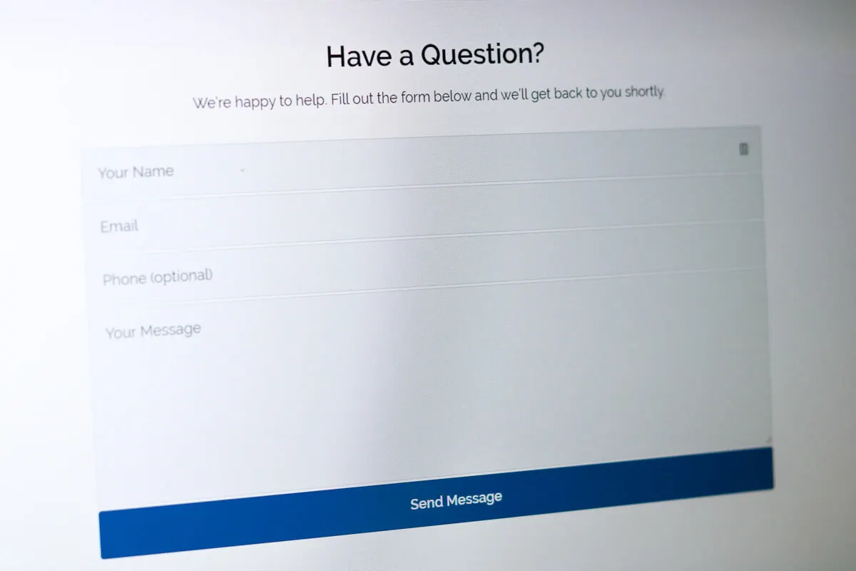 website form design on construction website