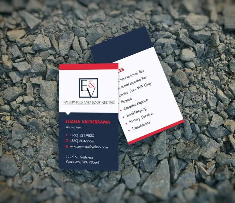 Business cards for E and V Tax Services designed by Graticle