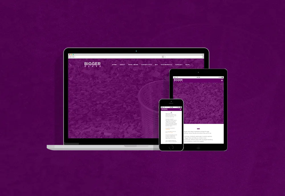 Bigger Glass website, designed by Graticle