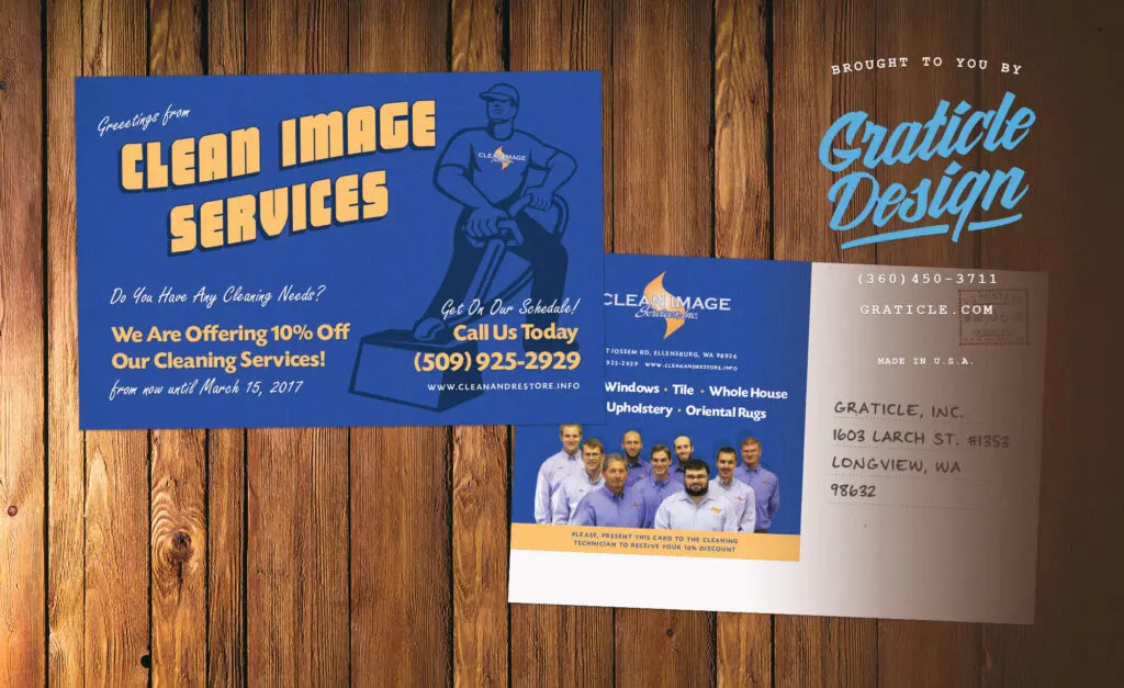 Postcard Print Design Clean Image Services (print), designed by Graticle
