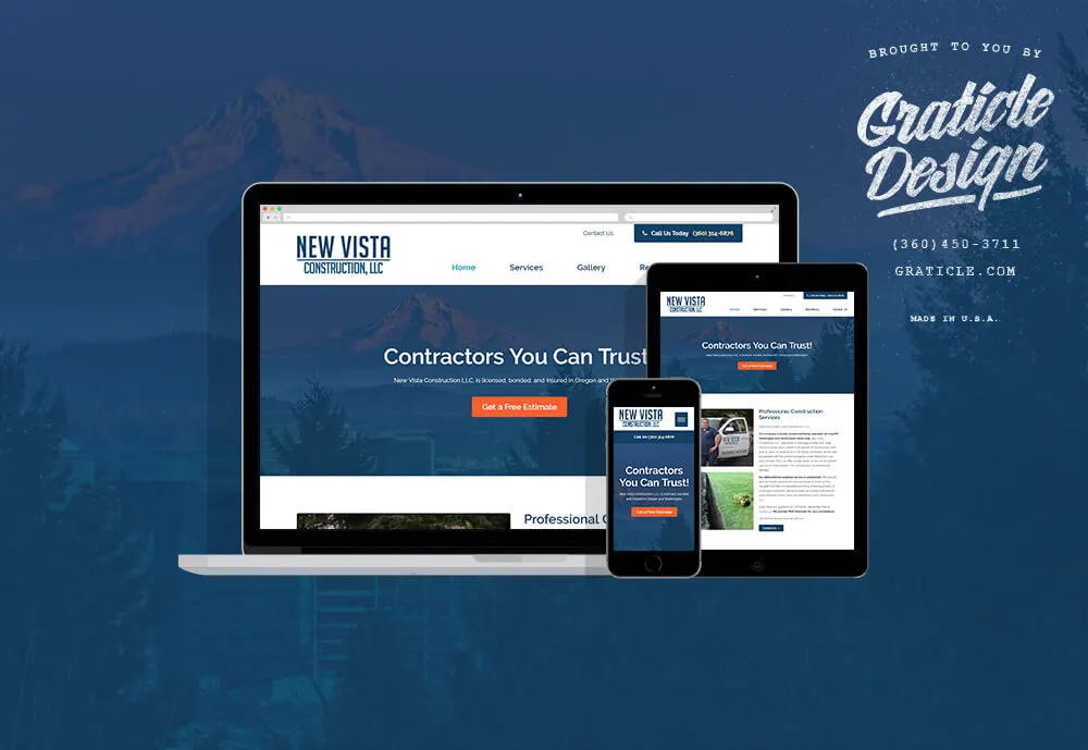 New Vista Construction LLC website, designed by Graticle