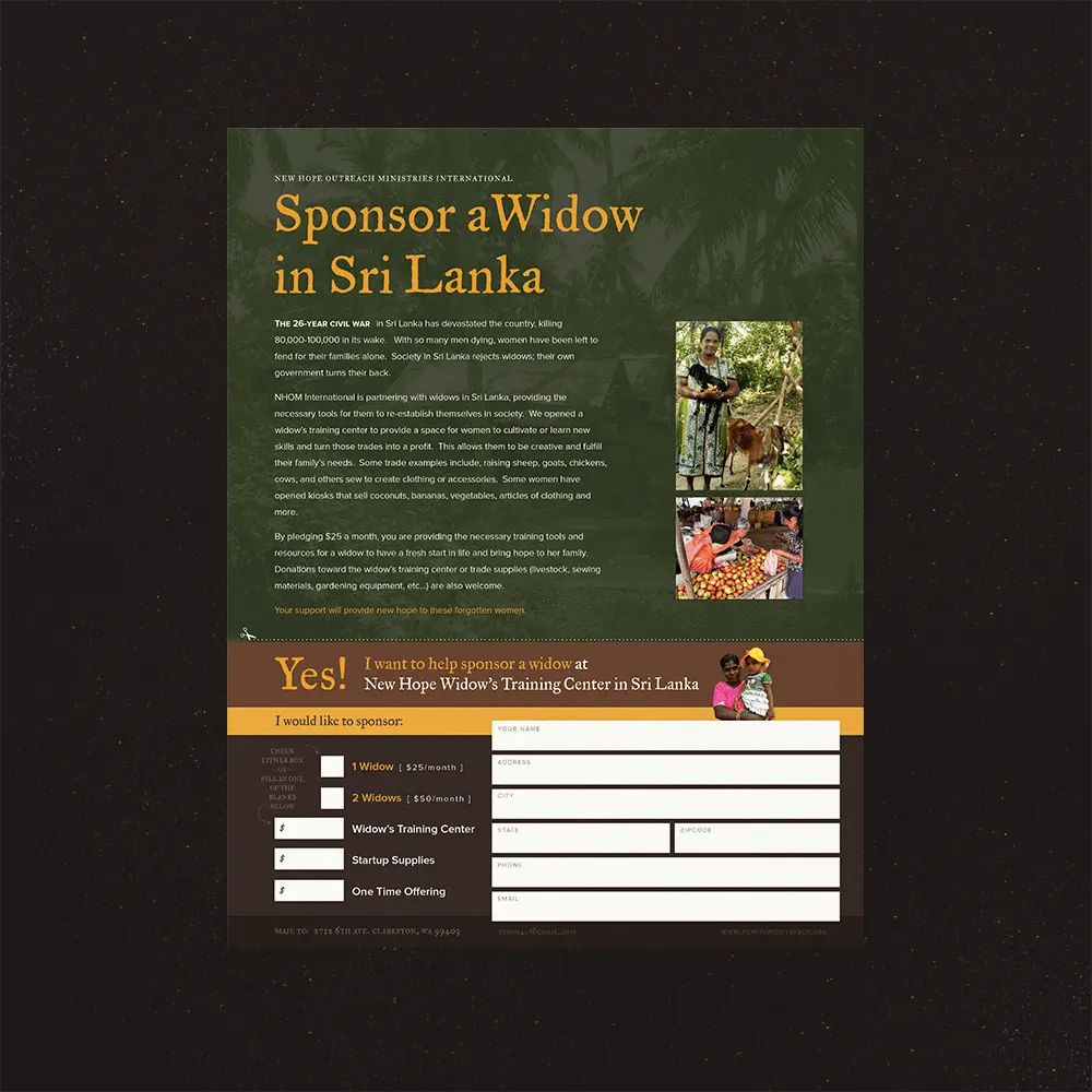 New Hope Outreach Ministries Sponsor a Widow Sri Lanka (print), designed by Graticle