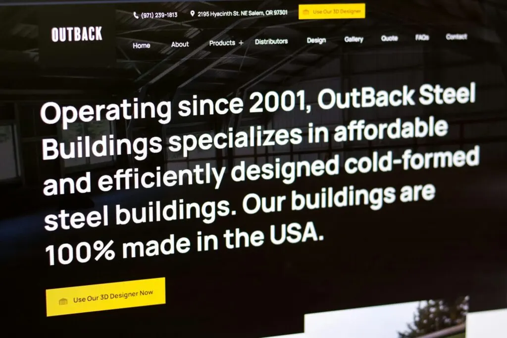 Outback Buildings website, designed by Graticle