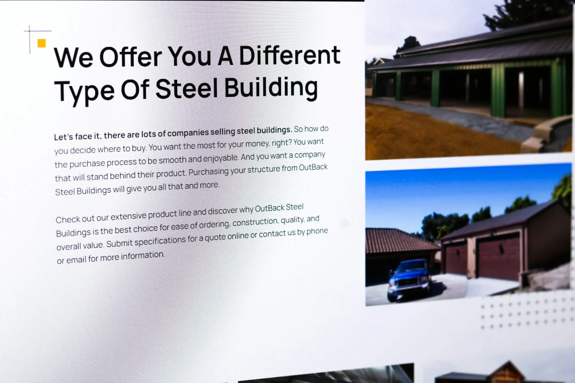 Steel building website designer