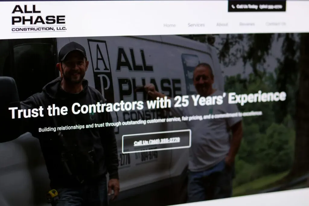 All Phase Construction website, designed by Graticle