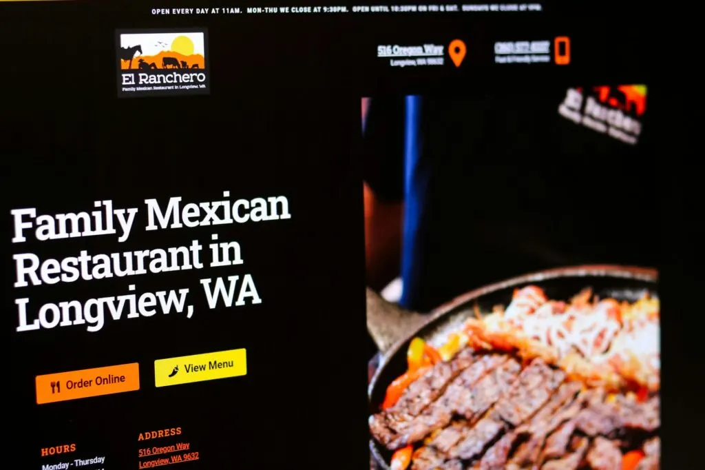 El Ranchero restaurant website, designed by Graticle