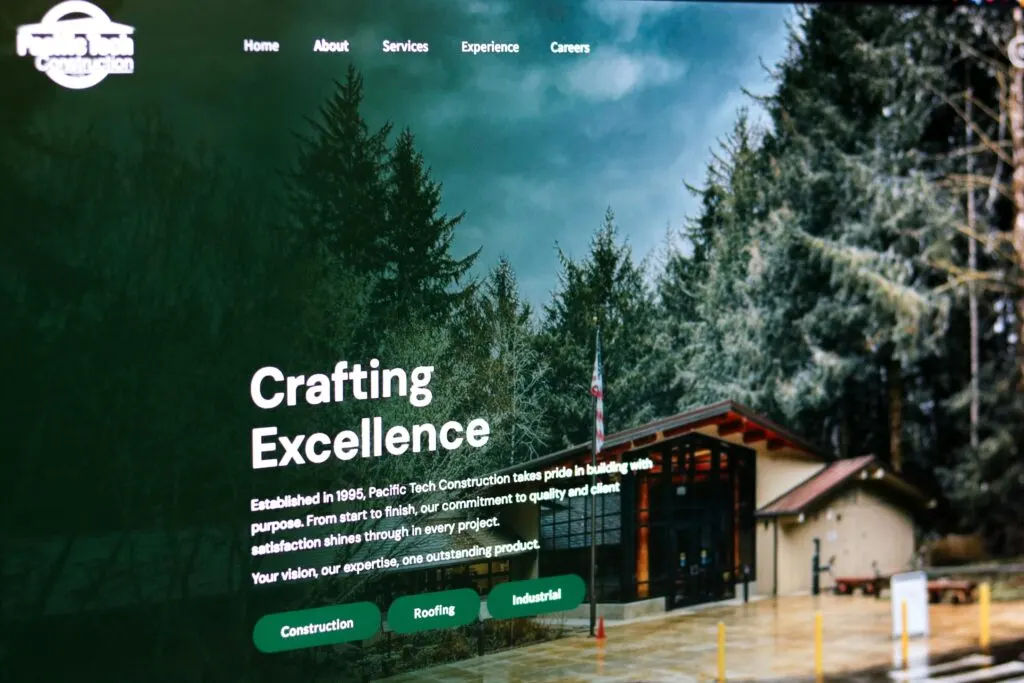 Pacific Tech Construction website, designed by Graticle